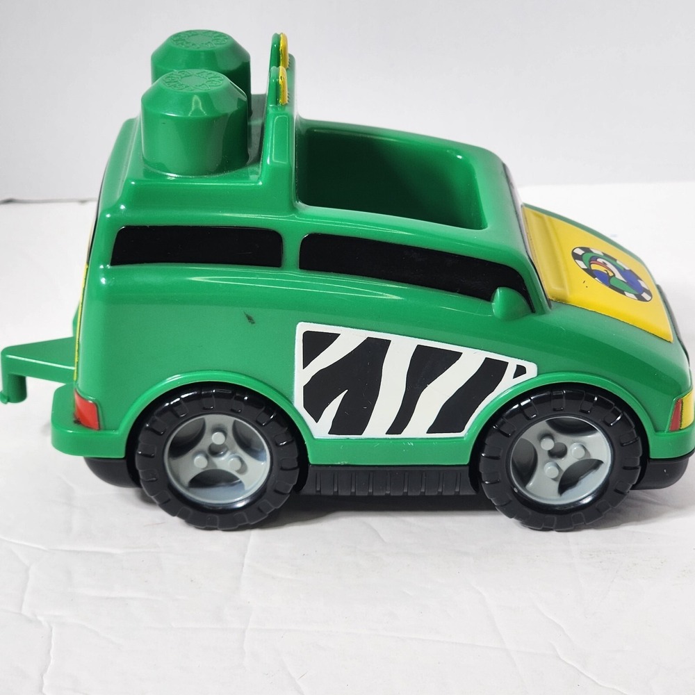 MegaBloks Safari Truck Green Zebra Stripes Parrot on Hood Plastic Vehicle Toy 7"